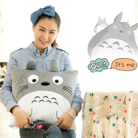 Bộ Chăn Gối 2 In 1 Bông Tuyết Mềm Mịn Cute Mẫu Mèo Rồng