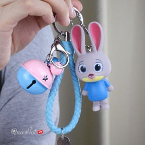 Móc Khóa Bé Thỏ Áo Xanh Cute Chuông Lớn