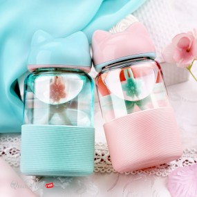 Bình Nước Thủy Tinh Nắp Hình Mèo Cute 340ml