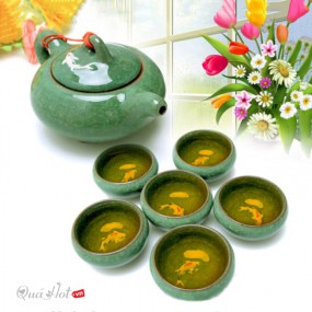Bộ Ấm Chén Trà Men Ngọc 3D