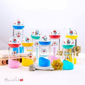 Bình Nước Thủy Tinh Hình Thú 3D Doremon 420ml