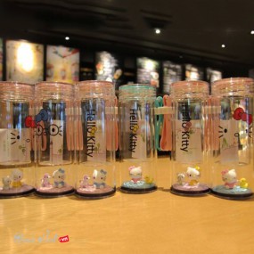 Bình Nước Thủy Tinh Hình Thú 3D Hello Kitty Và Doremon