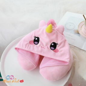 Gối Kê Cổ Chữ U Có Mũ Unicorn Bé Nhỏ