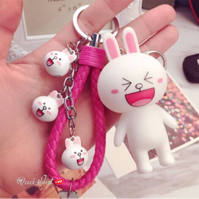 Móc Khóa Bé Thỏ Cười Típ Mắt Cute 3 Chuông Nhỏ