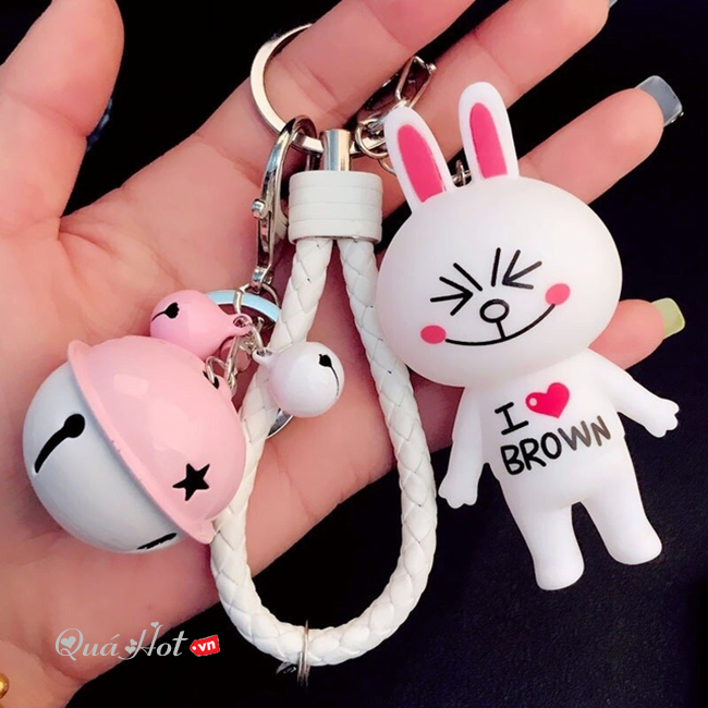 Móc Khóa Bé Thỏ Cười Típ Mắt I Love Brown Cute Chuông Lớn