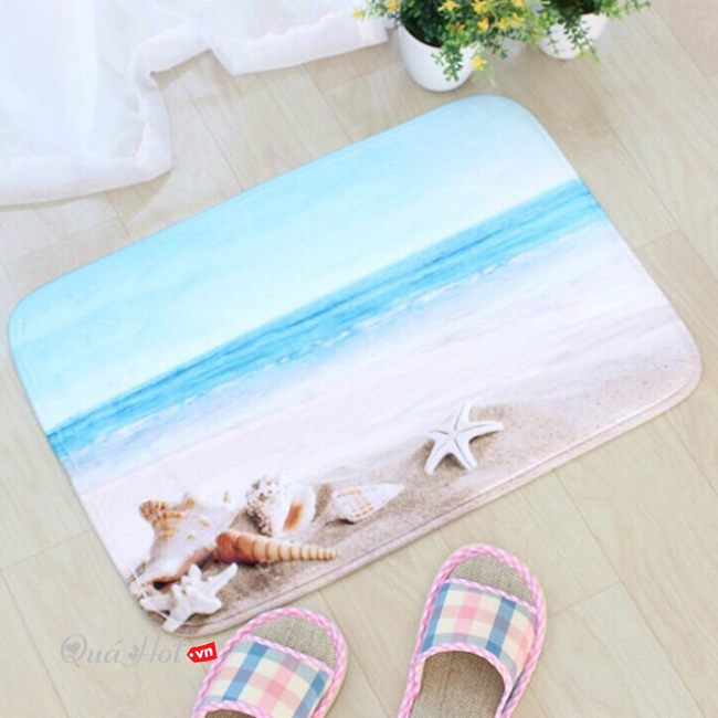 Thảm 3D Lót Sàn Chống Trượt Ốc & Sao Biển Trên Cát