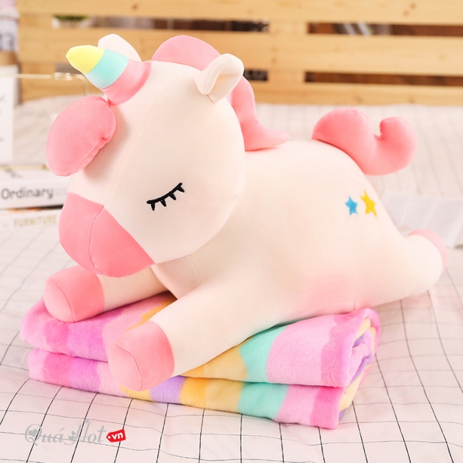 Bộ Chăn Gối Ngựa Unicorn Trắng Sữa