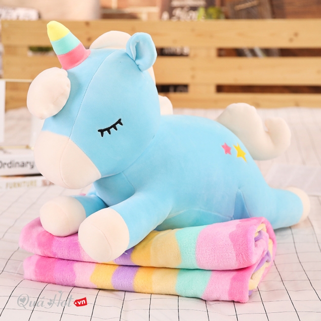 Bộ Chăn Gối Ngựa Unicorn Xanh Trắng