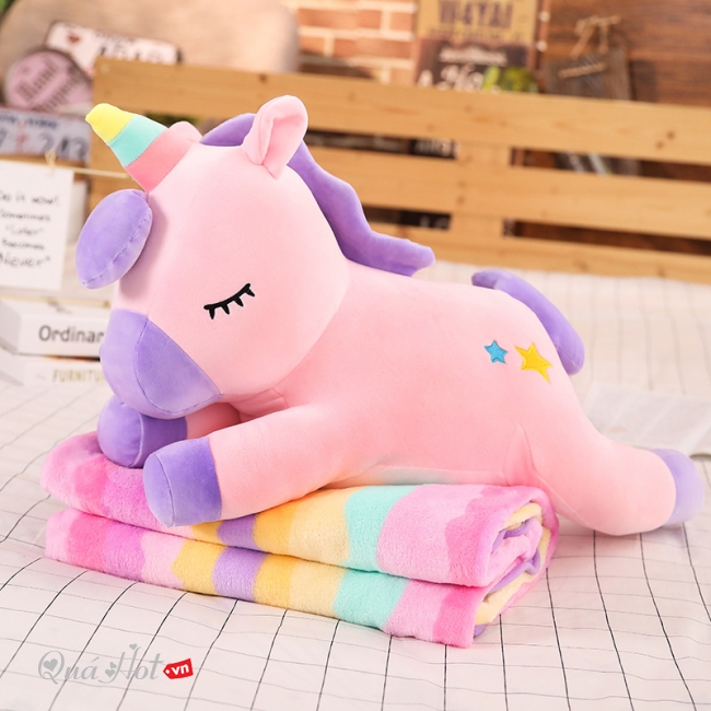 Bộ Chăn Gối Ngựa Unicorn Hồng Tím