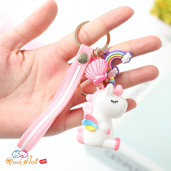 Móc Khóa Unicorn Cute Vỏ Sò Cầu Vòng - Trắng