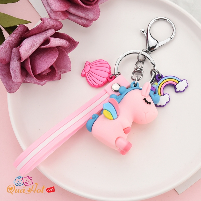 Móc Khóa Unicorn Cute Vỏ Sò Cầu Vòng - Hồng Nhạt