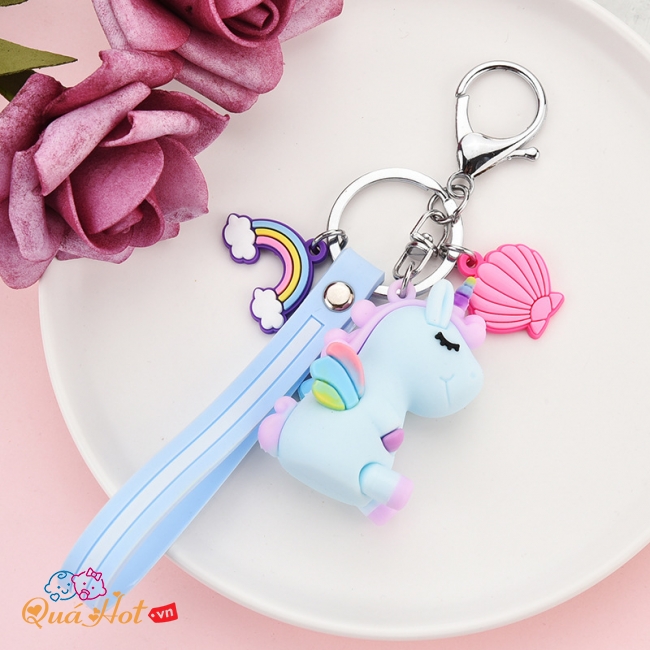 Móc Khóa Unicorn Cute Vỏ Sò Cầu Vòng - Xanh Dương