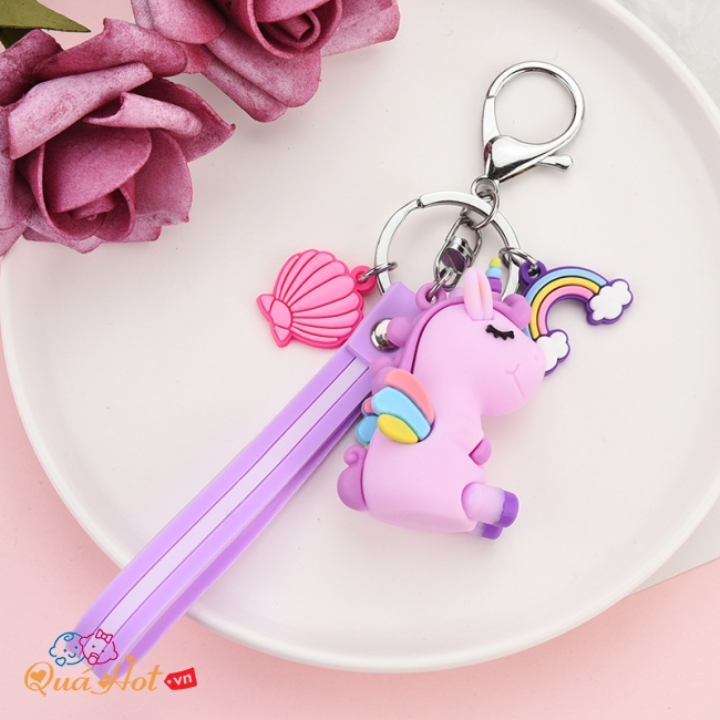 Móc Khóa Unicorn Cute Vỏ Sò Cầu Vòng - Tím