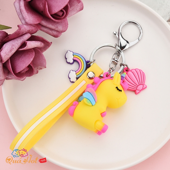 Móc Khóa Unicorn Cute Vỏ Sò Cầu Vòng - Vàng