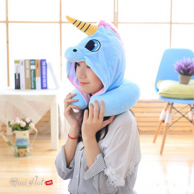 Gối Kê Cổ Chữ U Có Mũ Unicorn