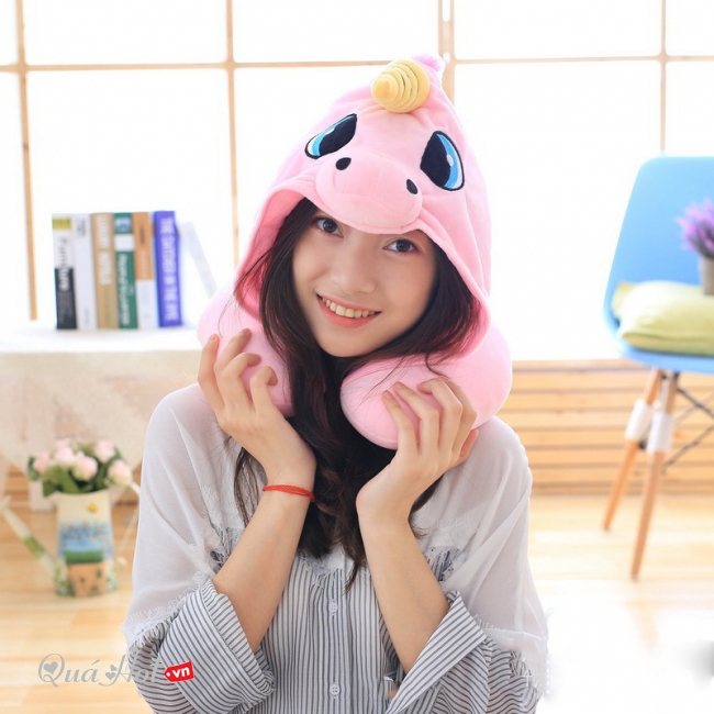 Gối Kê Cổ Chữ U Có Mũ Unicorn